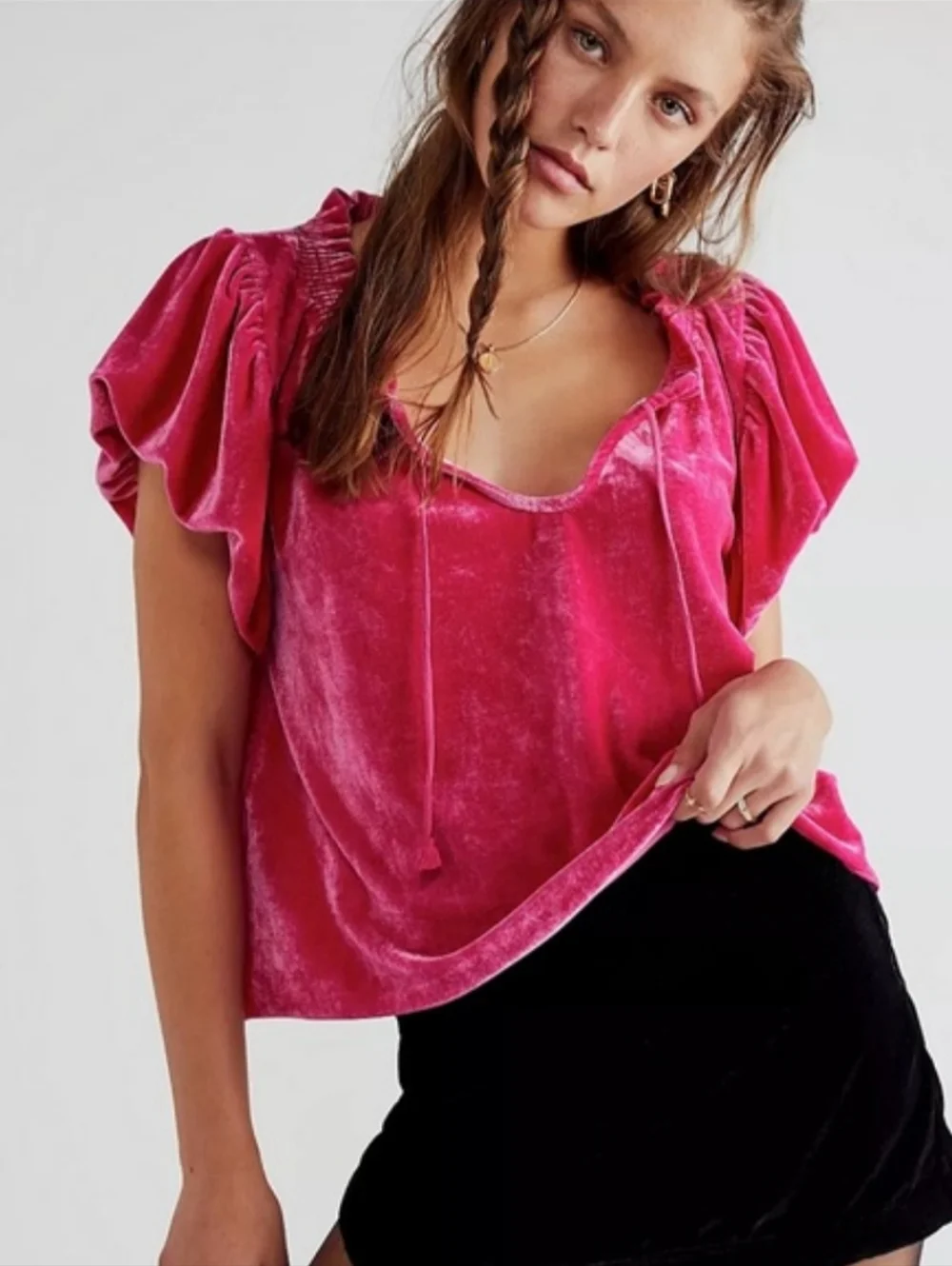 Free People Terese Pink Velvet Top